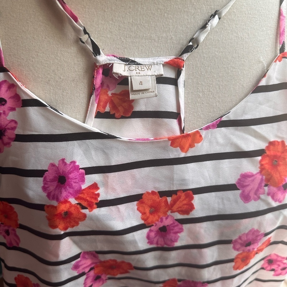 J Crew Size 4 Printed Racerback Cami Floral Stripes Style 58920 top cami -Q
